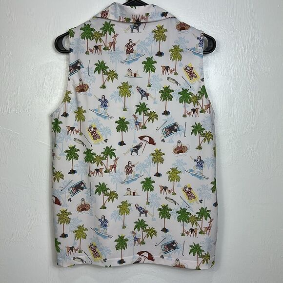 Kenny Flowers White Tropical Print Collared Sleeveless Top Size L - Picture 2 of 7